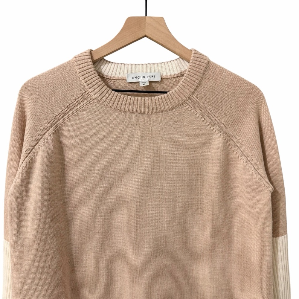 AMOUR VERT Merino Wool Colorblock Sweater Tan Cream Size XS - Picture 3 of 10